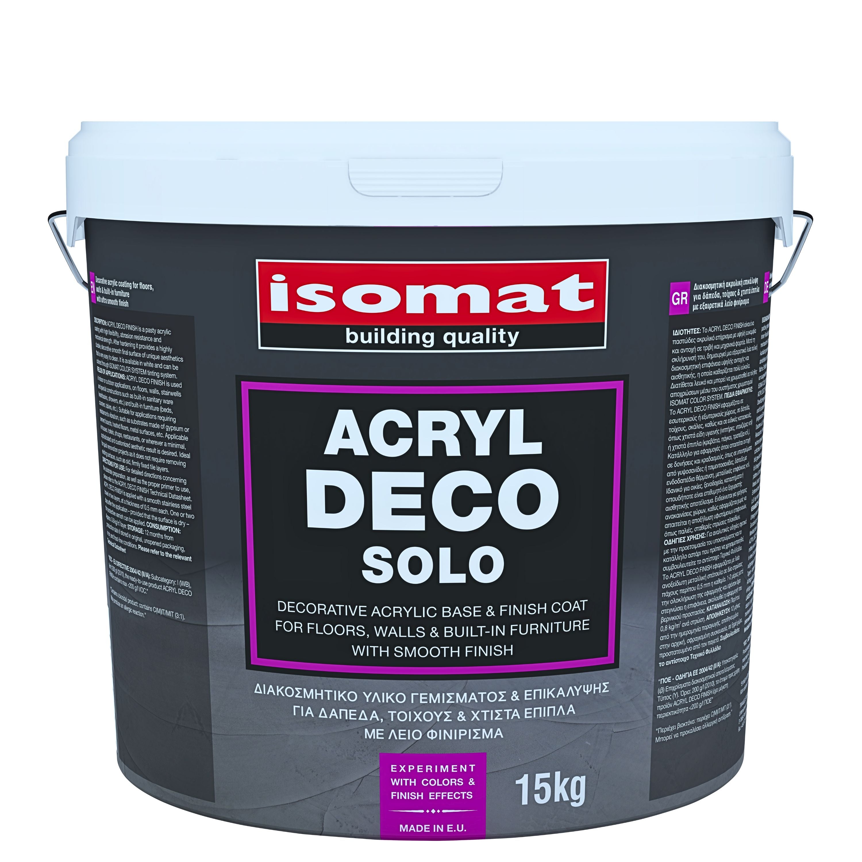 ACRYL-DECO SOLO Gebrauchsfertige, pastöse, dekorative Acrylat-Grundschicht und -Endbeschichtung für Wand-und Bodenflächen, fein