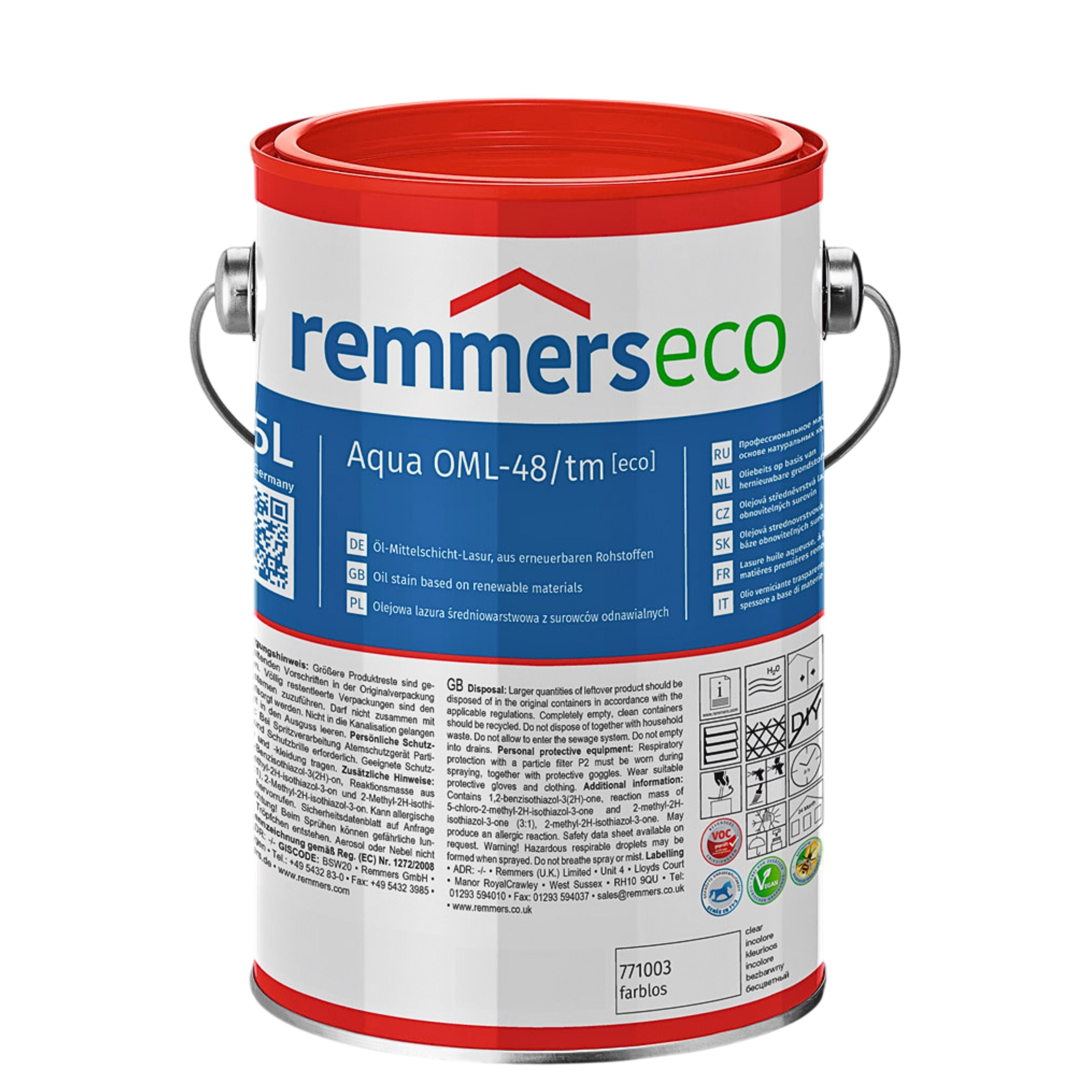 Aqua OML-48/tm-Öl-Mittelschicht-Lasur [eco] Langlebige, tuchmatte Lasur auf Basis erneuerbarer Rohstoffe für Holz in sensiblen Bereichen, Innen- & Außen