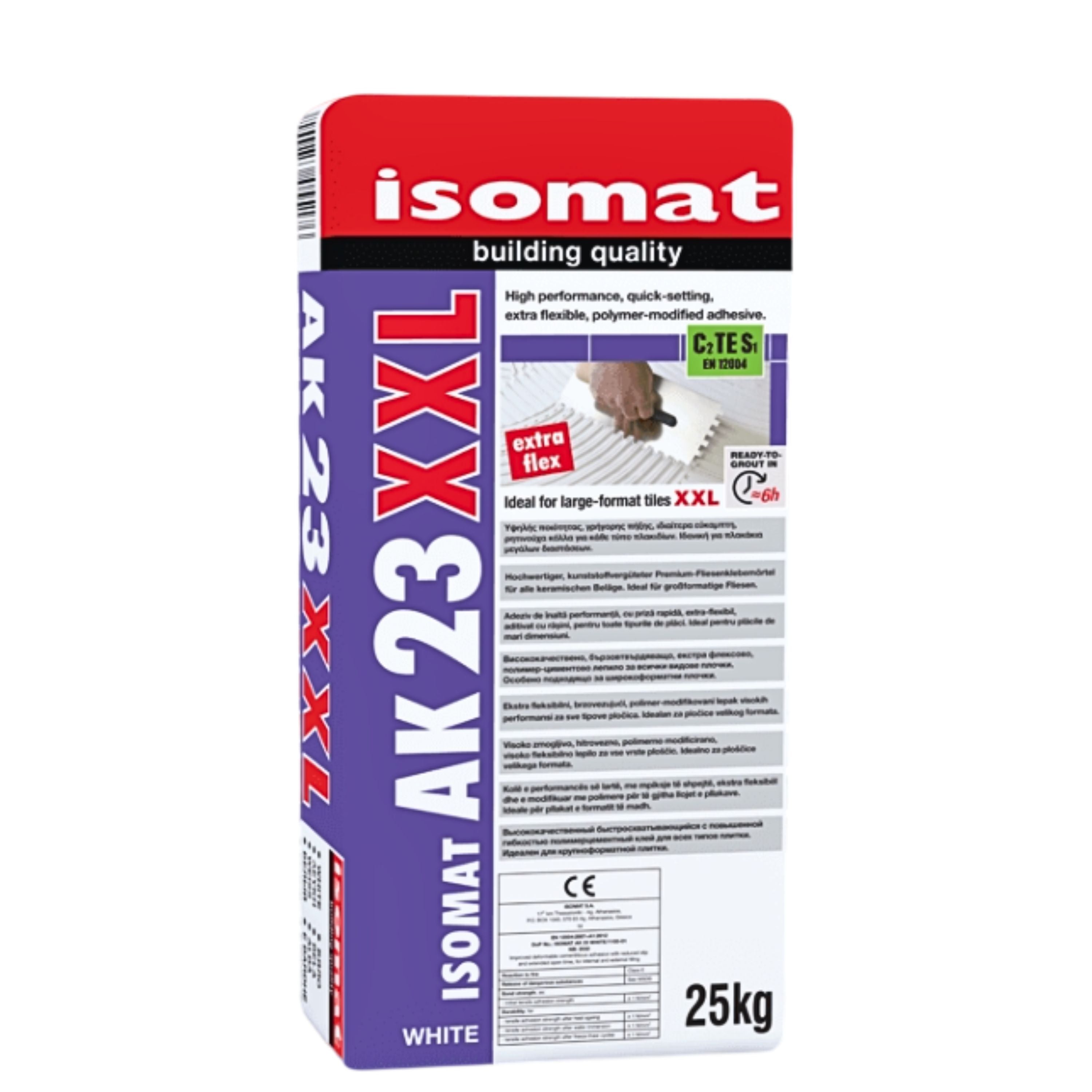 ISOMAT AK-23 XXL Hochwertiger, kunststoffvergüteter Premium-Fliesenklebemörtel auf Zementbasis, ideal für großformatige Fliesenbeläge